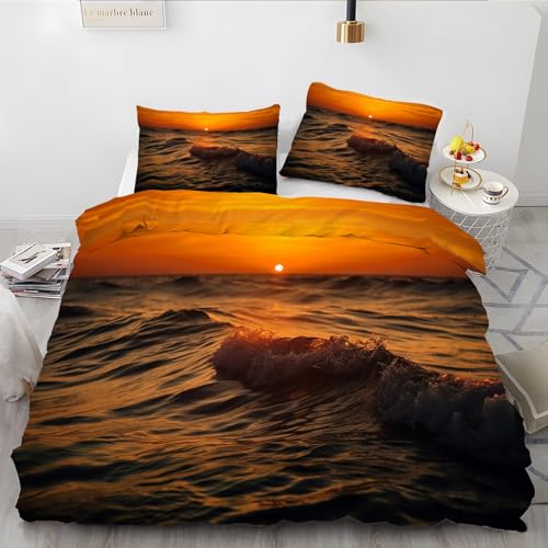 LLSZAHD BettwäSche 135x200 Sonnenuntergang, Spray Bettbezug 135 x 200 3 Teilig mit ReißVerschluss Weich und BüGelfrei BettwäSche-Sets - WendebettwäSche mit 2 Kissenbezug 80x80 von LLSZAHD