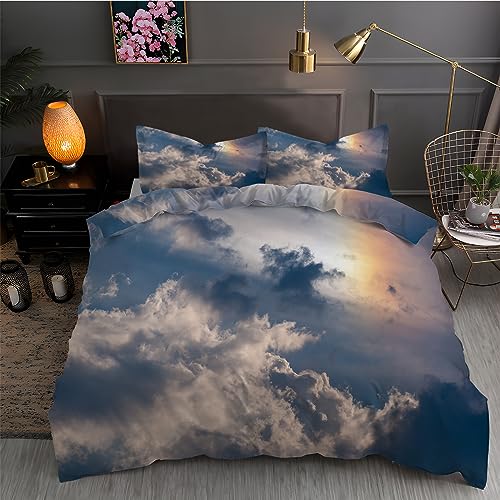 LLSZAHD BettwäSche 135x200 graublaue Wolken 3D Bettbezug Weiche und Angenehme Mikrofaser BettwäSche-Sets mit Reißverschluss Schließung + 2 Kissenbezug 80 X 80 cm von LLSZAHD