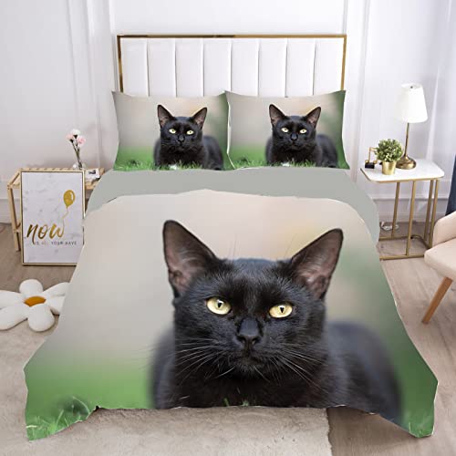 LLSZAHD BettwäSche 135x200 grüne Schwarze Katze Weiche Und Angenehme Schlafkomfort 100% Mikrofaser BettwäSche-Sets -1 Bettbezug 135x200 cm + 1 KissenbezüGe 80 X 80 cm von LLSZAHD