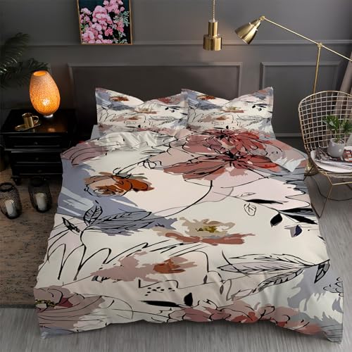 LLSZAHD BettwäSche 155x220 Abstrakte Kunst, Blumen Bettbezug 155x220 3 Teilig mit ReißVerschluss Weich und BüGelfrei BettwäSche-Sets - WendebettwäSche mit 2 Kissenbezug 80x80 von LLSZAHD