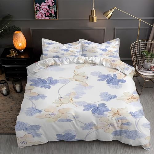 LLSZAHD BettwäSche 155x220 Blumen, Handgezeichnete Illustrationen Bettbezug 155x220 3 Teilig mit ReißVerschluss Weich und BüGelfrei BettwäSche-Sets - WendebettwäSche mit 2 Kissenbezug 80x80 von LLSZAHD