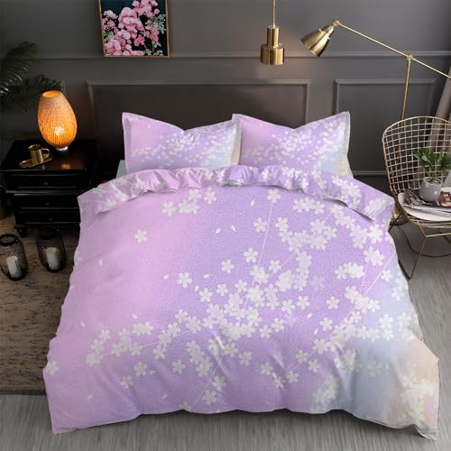 LLSZAHD BettwäSche 155x220 Blumen, Lila Bettbezug 155x220 3 Teilig mit ReißVerschluss Weich und BüGelfrei BettwäSche-Sets - WendebettwäSche mit 2 Kissenbezug 80x80 von LLSZAHD