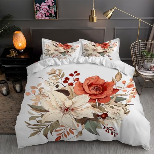 LLSZAHD BettwäSche 155x220 Blumen Mikrofaser Bettbezug 155x220 Set mit 80x80 cm Kissenbezug, BettwäSche-Sets Einfache Malerei Bügelfrei für Einzelbetten mit ReißVerschluss von LLSZAHD