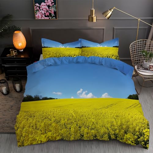 LLSZAHD BettwäSche 155x220 Blumenmeer, Gelbe Blume Bettbezug 155x220 3 Teilig mit ReißVerschluss Weich und BüGelfrei BettwäSche-Sets - WendebettwäSche mit 2 Kissenbezug 80x80 von LLSZAHD