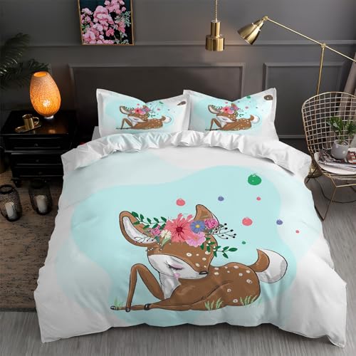 LLSZAHD BettwäSche 155x220 Cartoon-Sikahirsch Bettbezug 155x220 3 Teilig mit ReißVerschluss Kind Weich und bügelfrei BettwäSche-Sets - WendebettwäSche mit 2 Kissenbezug 80x80 von LLSZAHD