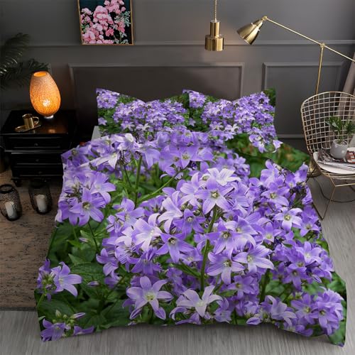 LLSZAHD BettwäSche 155x220 Glockenblumen Bettbezug 155x220 3 Teilig mit ReißVerschluss Lila Blume Weich und bügelfrei BettwäSche-Sets - WendebettwäSche mit 2 Kissenbezug 80x80 von LLSZAHD