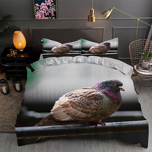 LLSZAHD BettwäSche 155x220 Graue Taube 3D Bettbezug Weiche und Angenehme Mikrofaser BettwäSche-Sets mit Reißverschluss Schließung + 2 Kissenbezug 80 X 80 cm von LLSZAHD