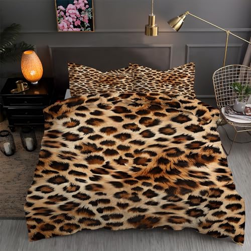 LLSZAHD BettwäSche 155x220 Leopardenmuster, Modisch Bettbezug 155x220 3 Teilig mit ReißVerschluss Weich und BüGelfrei BettwäSche-Sets - WendebettwäSche mit 2 Kissenbezug 80x80 von LLSZAHD