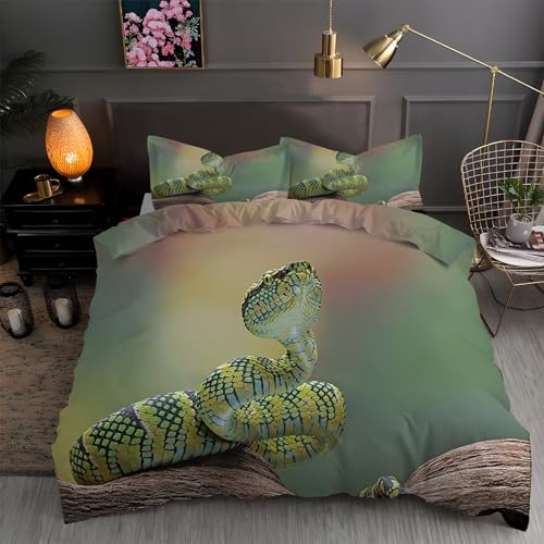 LLSZAHD BettwäSche 155x220 Mamba Mikrofaser Bettbezug 155x220 Set mit 80x80 cm Kissenbezug, BettwäSche-Sets GrüN Bügelfrei für Einzelbetten mit ReißVerschluss von LLSZAHD