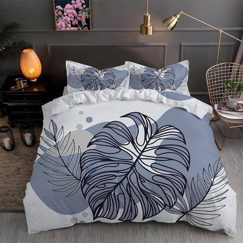 LLSZAHD BettwäSche 155x220 Monstera Bettbezug 155x220 3 Teilig mit ReißVerschluss Nordische Schlichtheit Weich und bügelfrei BettwäSche-Sets - WendebettwäSche mit 2 Kissenbezug 80x80 von LLSZAHD