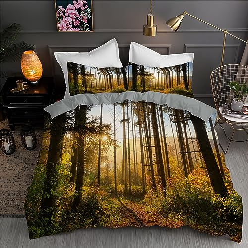 LLSZAHD BettwäSche 155x220 Orange Wald 3D Bettbezug Weiche und Angenehme Mikrofaser BettwäSche-Sets mit Reißverschluss Schließung + 2 Kissenbezug 80 X 80 cm von LLSZAHD