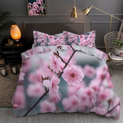 LLSZAHD BettwäSche 155x220 PfirsichblüTe, Blumen Bettbezug 155x220 3 Teilig mit ReißVerschluss Weich und BüGelfrei BettwäSche-Sets - WendebettwäSche mit 2 Kissenbezug 80x80 von LLSZAHD