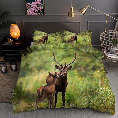 LLSZAHD BettwäSche 155x220 REH Mikrofaser Bettbezug 155x220 Set mit 80x80 cm Kissenbezug, BettwäSche-Sets Tierwelt Bügelfrei für Einzelbetten mit ReißVerschluss von LLSZAHD