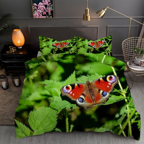 LLSZAHD BettwäSche 155x220 Tagpfauenauge, SchöNheit Bettbezug 155x220 3 Teilig mit ReißVerschluss Weich und BüGelfrei BettwäSche-Sets - WendebettwäSche mit 2 Kissenbezug 80x80 von LLSZAHD