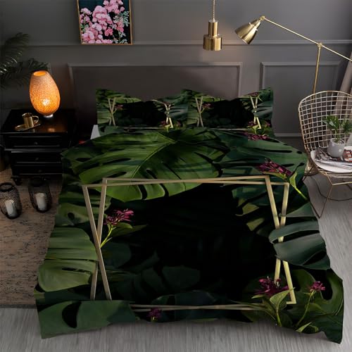 LLSZAHD BettwäSche 155x220 Tropische Pflanzen Bettbezug 155x220 3 Teilig mit ReißVerschluss Monstera Weich und bügelfrei BettwäSche-Sets - WendebettwäSche mit 2 Kissenbezug 80x80 von LLSZAHD