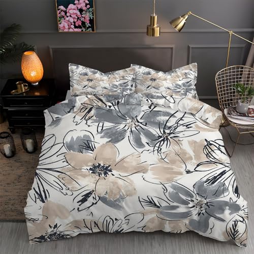 LLSZAHD BettwäSche 200x200 Blumenkritzeleien Bettbezug 200x200 3 Teilig mit ReißVerschluss Abstrakt Weich und bügelfrei BettwäSche-Sets - WendebettwäSche mit 2 Kissenbezug 80x80 von LLSZAHD