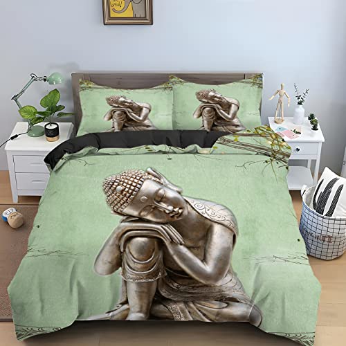 LLSZAHD BettwäSche 200x200 Buddha aus grüner Bronze Weiche und Angenehme Schlafkomfort 100% Mikrofaser BettwäSche-Sets -1 Bettbezug 200x200 cm + 2 KissenbezüGe 80 X 80 cm von LLSZAHD
