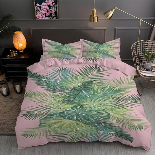 LLSZAHD BettwäSche 200x200 PalmbläTter, Monstera Bettbezug 200x200 3 Teilig mit ReißVerschluss Weich und BüGelfrei BettwäSche-Sets - WendebettwäSche mit 2 Kissenbezug 80x80 von LLSZAHD