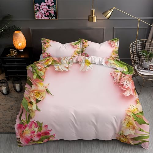 LLSZAHD BettwäSche 200x200 Rosa, Blumen Bettbezug 200x200 3 Teilig mit ReißVerschluss Weich und BüGelfrei BettwäSche-Sets - WendebettwäSche mit 2 Kissenbezug 80x80 von LLSZAHD