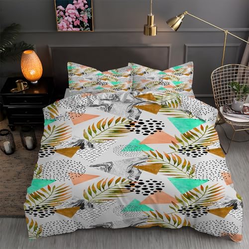LLSZAHD BettwäSche 200x220 Abstrakte Geometrie Mikrofaser Bettbezug 200x220 Set mit 80x80 cm Kissenbezug, BettwäSche-Sets Blatt Bügelfrei für Doppelbett mit ReißVerschluss von LLSZAHD