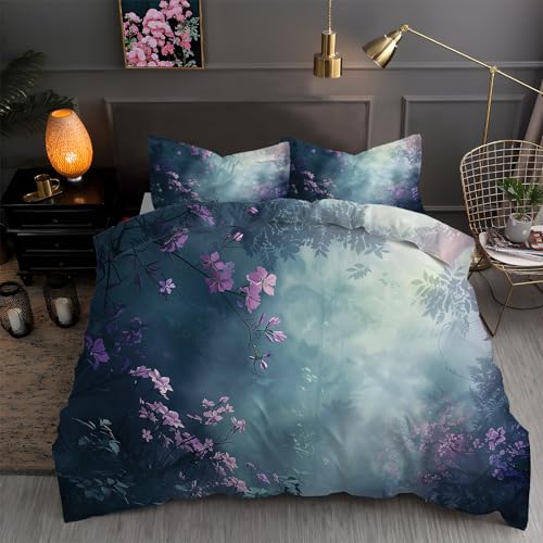 LLSZAHD BettwäSche 200x220 Blumen, Dichter Wald Bettbezug 200x220 3 Teilig mit ReißVerschluss Weich und BüGelfrei BettwäSche-Sets - WendebettwäSche mit 2 Kissenbezug 80x80 von LLSZAHD
