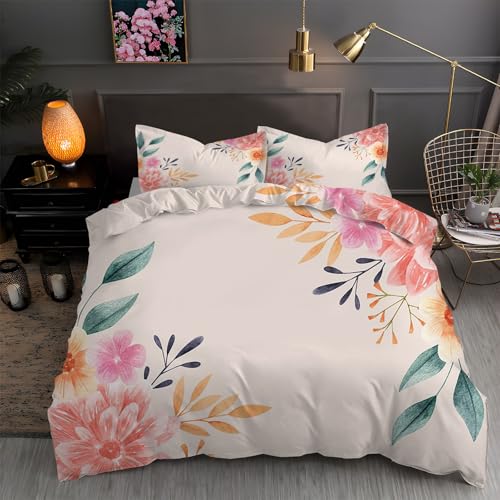 LLSZAHD BettwäSche 200x220 Blumen Mikrofaser Bettbezug 200x220 Set mit 80x80 cm Kissenbezug, BettwäSche-Sets Schlichter Stil Bügelfrei für Doppelbett mit ReißVerschluss von LLSZAHD
