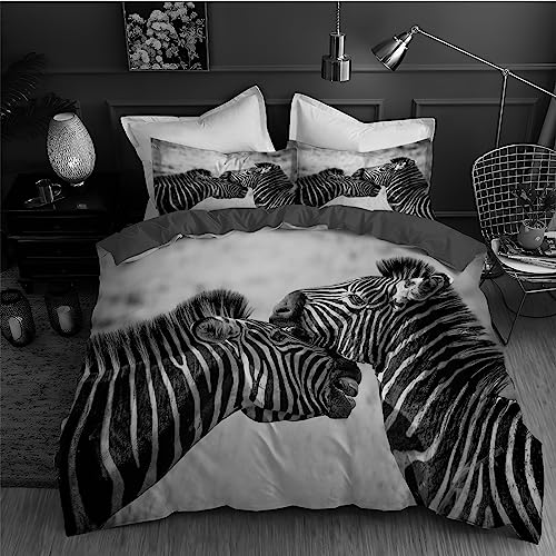 LLSZAHD BettwäSche 200x220 Graues Zebra 3D Bettbezug Weiche und Angenehme Mikrofaser BettwäSche-Sets mit Reißverschluss Schließung + 2 Kissenbezug 80 X 80 cm von LLSZAHD