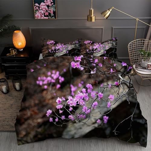 LLSZAHD BettwäSche 200x220 Rhododendron Truncatum, Blumen Bettbezug 200x220 3 Teilig mit ReißVerschluss Weich und BüGelfrei BettwäSche-Sets - WendebettwäSche mit 2 Kissenbezug 80x80 von LLSZAHD
