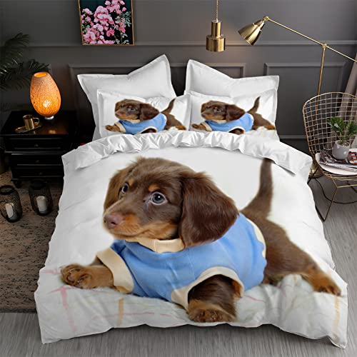 LLSZAHD BettwäSche 200x220 WeißEr Dackel Weiche und Angenehme Schlafkomfort 100% Mikrofaser BettwäSche-Sets -1 Bettbezug 200x220 cm + 2 KissenbezüGe 80 X 80 cm von LLSZAHD