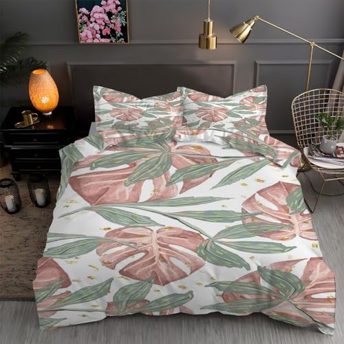 LLSZAHD BettwäSche 220x240 Monstera Bettbezug 220x240 3 Teilig mit ReißVerschluss Tropische BläTter Weich und bügelfrei BettwäSche-Sets - WendebettwäSche mit 2 Kissenbezug 80x80 von LLSZAHD