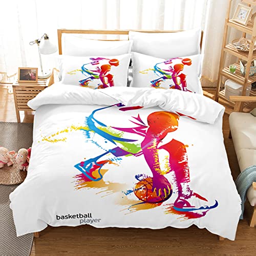 LLSZAHD Bettwäsche 135x200Cartoon-Basketball Muster Bettbezug Weiche Und Angenehme Microfaser Bettbezug ​Mit ReißVerschluss ​+ 1 KissenbezüGe 80x80cm，Suitable for Adults and Children von LLSZAHD