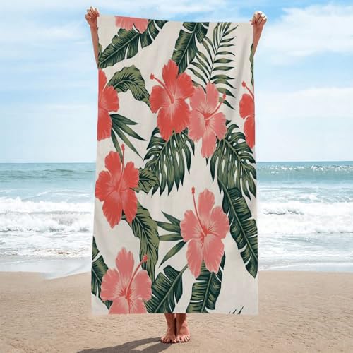 LLSZAHD Mikrofaser Handtuch 3D Rote Blumen und grüne Blätter Strandtuch Groß 70x150cm Mikrofaser Strandtuch HandtüCher Schnelltrocknend-Ultra Leicht Sandfreies Strandhandtuch StrandtüCher von LLSZAHD