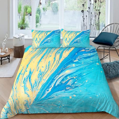 LLSZAHD Sommer BettwäSche 135x200 Treibsand Bettbezug 135x 200 3 Teilig mit ReißVerschluss gelb-blau Weich und bügelfrei BettwäSche-Sets - WendebettwäSche mit 2 Kissenbezug 80x80 von LLSZAHD