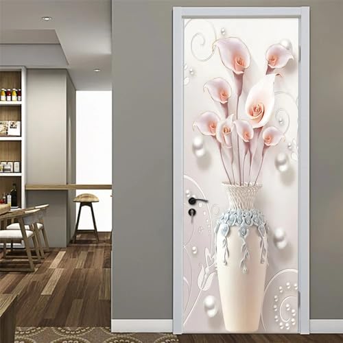 Türdeko Selbstklebend Vase Blumen, Abziehbar Türfolie aus Seide - Dekor Aufkleber für Wohnzimmer, Schlafzimmer, Kinderzimmer (100 x 200 cm) von LLSZAHD