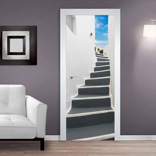 Türtapete Selbstklebend 100x200 cm Treppe Santorini Türaufkleber 3D entfernbar für schlafzimmer wohnzimmer badezimmer dekoration - türposter wasserdicht Türtapete Selbstklebend 100x200 cm Treppe Santorini Türaufkleber 3D entfernbar für schlafzimmer wohnzimmer badezimmer dekoration - türposter wasserdicht von LLSZAHD