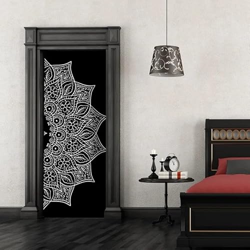 Türtapete Selbstklebend 86x200 cm Schwarz Mandala-Blume Türaufkleber 3D entfernbar für schlafzimmer wohnzimmer badezimmer dekoration - türposter wasserdicht Türtapete Selbstklebend 86x200 cm Schwarz Mandala-Blume Türaufkleber 3D entfernbar für schlafzimmer wohnzimmer badezimmer dekoration - türposter wasserdicht von LLSZAHD