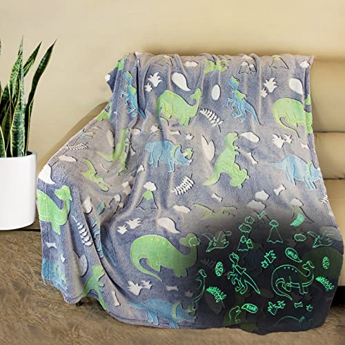 Kuscheldecke Kinder,Glow In The Dark Kinderdecke,Dinosaurier Decke Kuscheldecke Leuchtet im Dunkeln, Bett Couch Sofa Flauschige Decke,Leuchtende Decke Geschenk für Kinder (Dinosaurier 01, 130x150cm) von LLTTEER