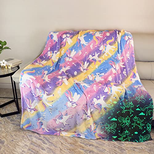 Kuscheldecke Kinder Mädchen, Einhorn Decke Kuscheldecke Leuchtet im Dunkeln,Einhorn Geschenke für mädchen Super Weiche und Warme Decke,Sofa Flauschige Einhorn Decke Rosa (Einhorn 03, 150x200cm) von LLTTEER