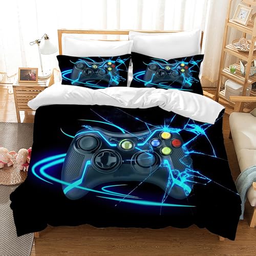 LLTTEER Gamepad Bettwäsche Set Jungen Gamer Bettbezug Set Jungen Gamepad Bettwäsche Set 3D Effekt Gamepad Druck Microfaser Bettbezug und Kissenbezug 50x75cm (Gamepad 01, 200 x 200 cm) von LLTTEER