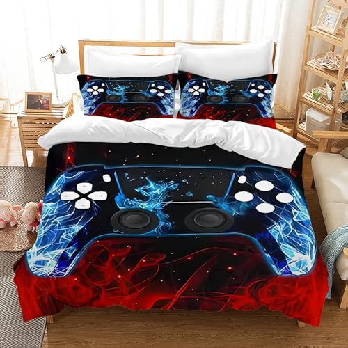 LLTTEER Gamepad Bettwäsche Set Jungen Gamer Bettbezug Set Jungen Gamepad Bettwäsche Set 3D Effekt Gamepad Druck Microfaser Bettbezug und Kissenbezug 65x65cm (Gamepad 05, 135 x 200 cm) von LLTTEER