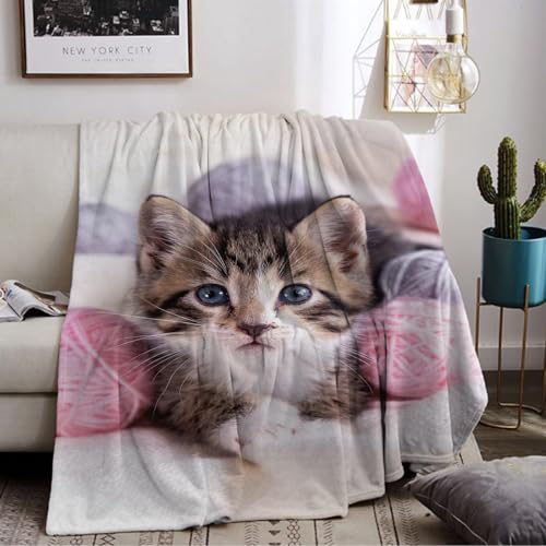 LLTTEER Katzemotiv Kuscheldecke für Kinder, Katzen Flanell Decke,Kinderdecke Katzemotiv Flauschige Plüsch Decke,Wohndecke Fleecedecke TV Decken für Bett Sofa (Cat 02, 150 x 200 cm) von LLTTEER