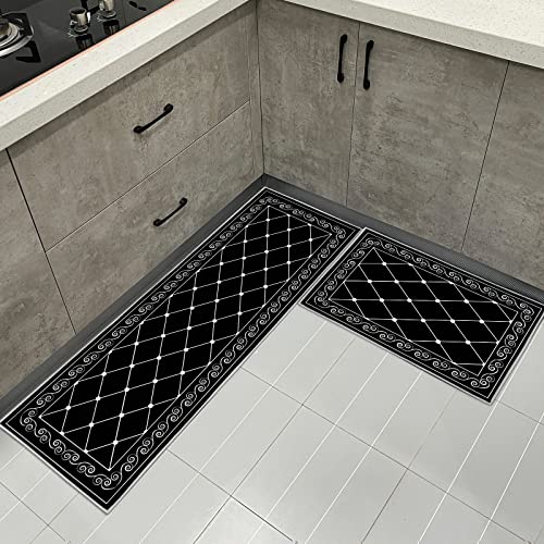 LLTTEER Küchenteppich Teppich Läufer Küchenläufer 2 Stück,rutschfest Wasser und Öl aufnehmen für Flur Küche,Küchenteppiche Küchenmatten Fußmatte Teppich Set (Geometry 01, 40 x 60cm+40 x 120 cm) von LLTTEER