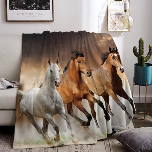 LLTTEER Pferd Kuscheldecke Flanell Decke,Kinderdecke 3D Pferd Flauschige Plüsch Decke,Wohndecke Fleecedecke TV Decken für Bett Sofa (Horse 02, 130 x 150 cm) von LLTTEER