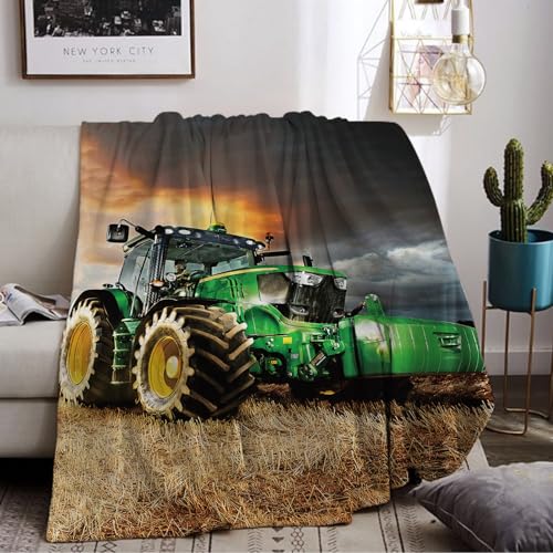 Traktor Decke,Traktor Kuscheldecke für Kinder,Farm Theme Flanelldecke,Kinderdecke 3D Drucken Fleece Decke,Sofadecke Weich Warm Flauschig Wohndecke für Mädchen Jungen (Tractor 01, 130 x 150 cm) von LLTTEER