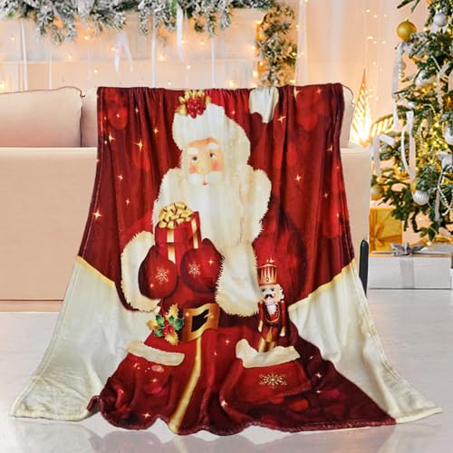 Weihnachtsdecken Kuscheldecke weich warm Winter Sherpa Fleece Decke Santa Xmas Plüsch Tagesdecke für Kinder Erwachsene Geschenkdecken (130 x 150 cm, Weihnachten C) von LLTTEER