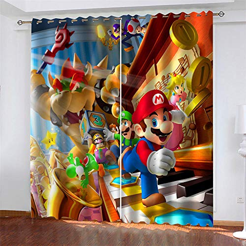 LLWERSJ Vorhänge Blickdicht Anime Super Mario Kinder Vorhang Blickdicht Thermovorhang Verdunkelungsvorhänge mit Ösen für Wohnzimmer Schlafzimmer Kinderzimmer 2er Set B75x H166cm von LLWERSJ