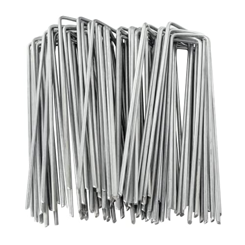 50 Stück Gartenheringe aus verzinktem Stahl, Erdspieße für Unkrautbarriere, Gewebe und Bodenabdeckung, Tropfbewässerung, U-förmige Gartensicherungsheringe, 15,2 cm, silberfarben von LLWQuanZSS