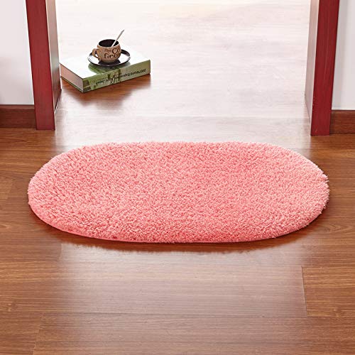 Badteppich Ovaler Berber Fleece Saugfähiger Rutschfester Teppich Badezimmer Wohnzimmer Bodenmatte 60×120 cm Rosa von LLWYH