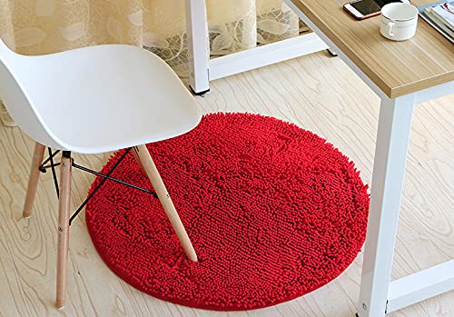 Badteppich Runder Chenille Rutschfester Saugfähiger Bodenmatte Schlafzimmer Wohnzimmer Teppich 80cm im Durchmesser rot von LLWYH
