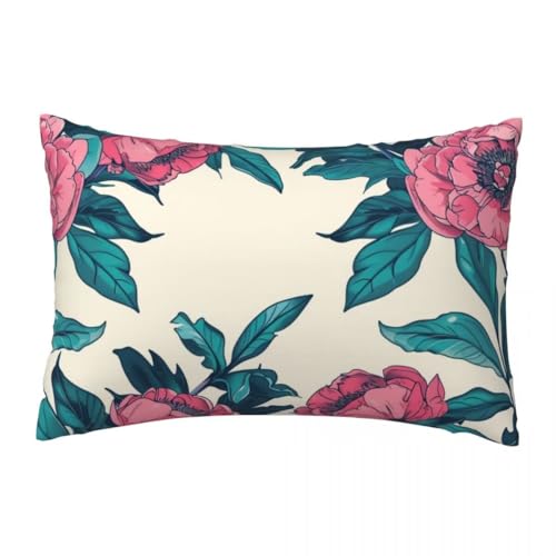 Kissenbezug 50x80 cm 2er Set Beige Samt Kissenbezüge Dekokissen Botanische Blumen Kissenhülle, Weicher Dekorativer Sofakissen mit Verstecktem Reißverschluss für Sofa Schlafzimmer Wohnzimmer -TER158 von LLWYH